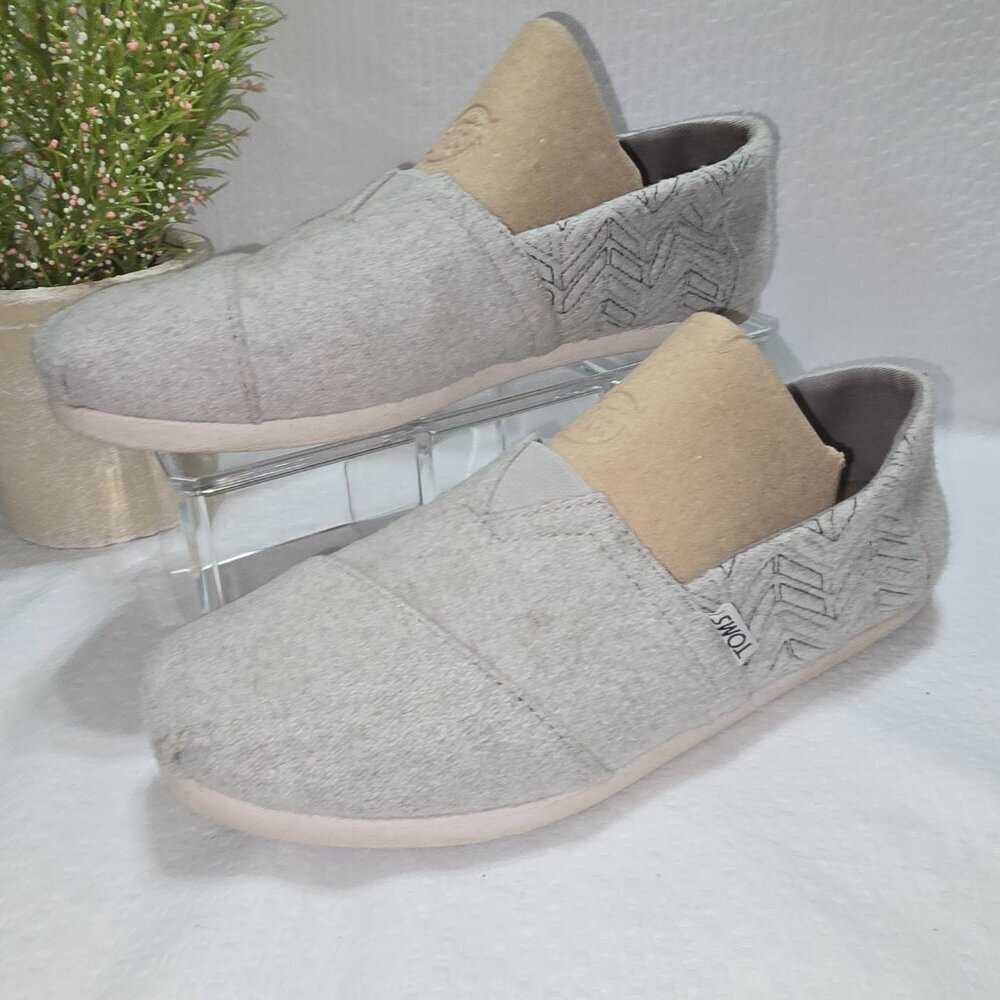 TOMS ALPARGATA SLIP ON SHOES GRAY HERRINGBONE DESIGN WOMENS SIZE 7 EUC - Picture 5 of 8
